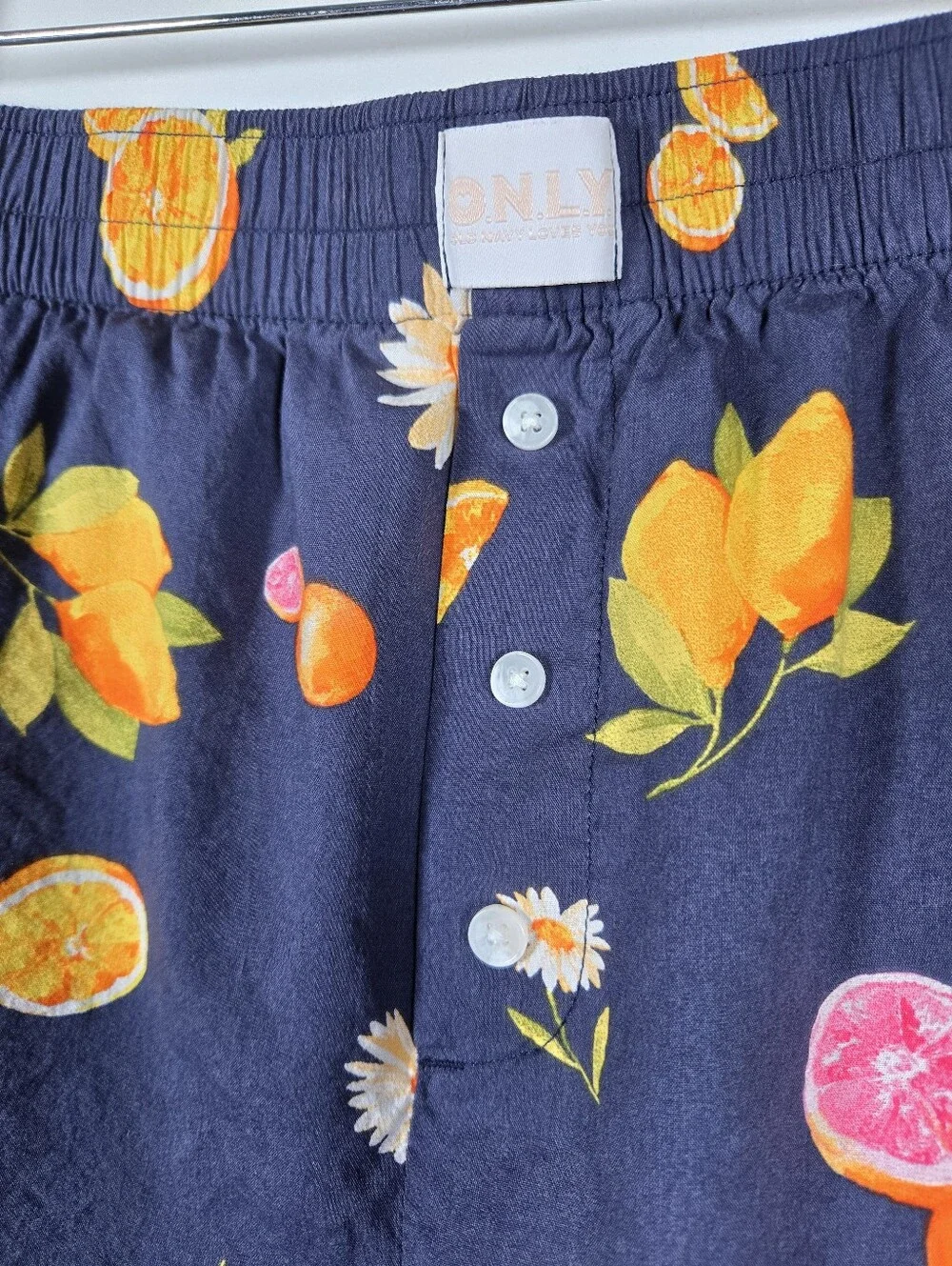 Old Navy Classic Woven Citrus Floral Navy 2pc Pajama Set Bralette Shorts S-M